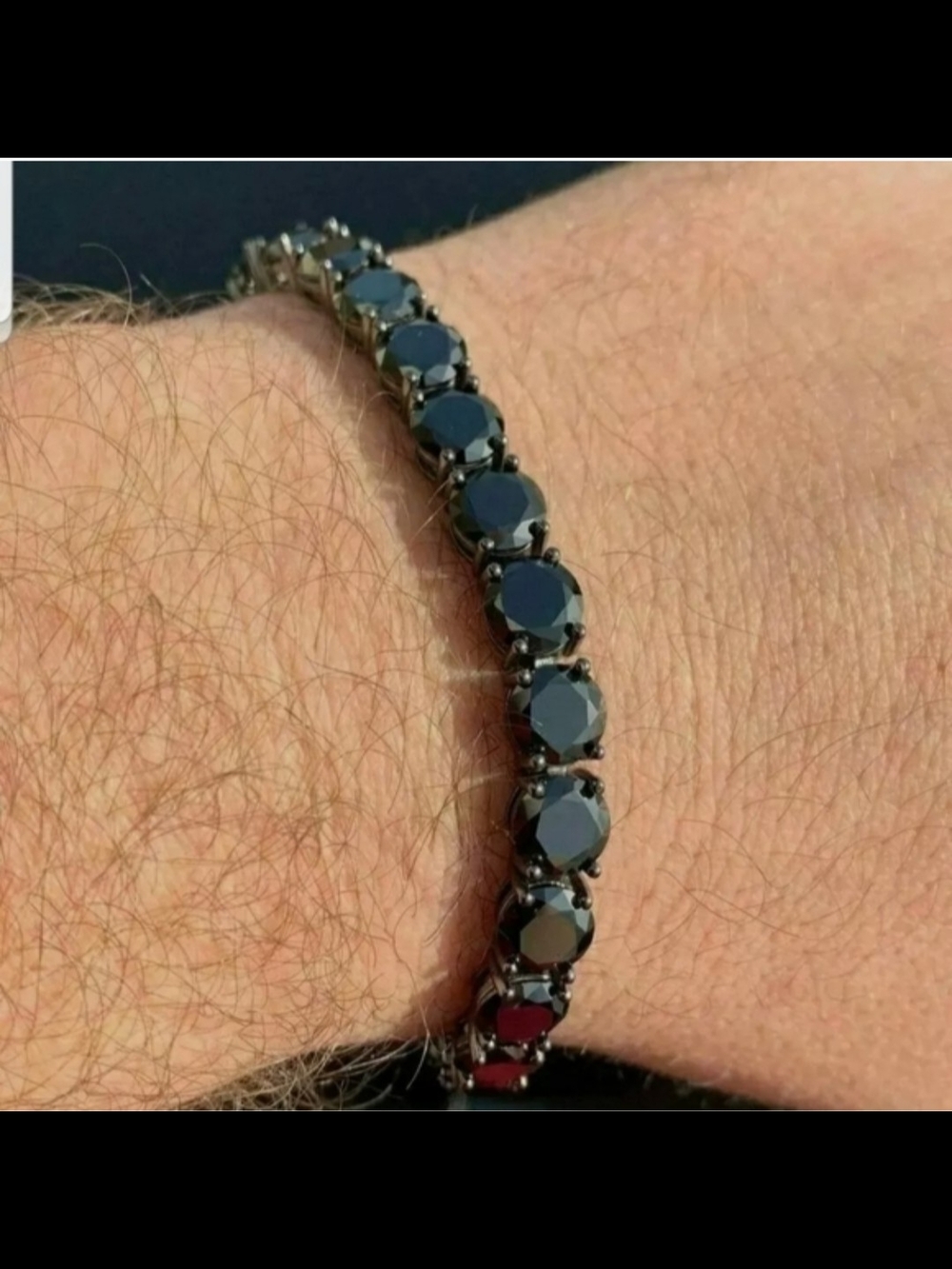 GutMens Tennis Bracelet sterli Silver 5mm Man Made Black Diamond Tennis Bracelet - Picture 2 of 4